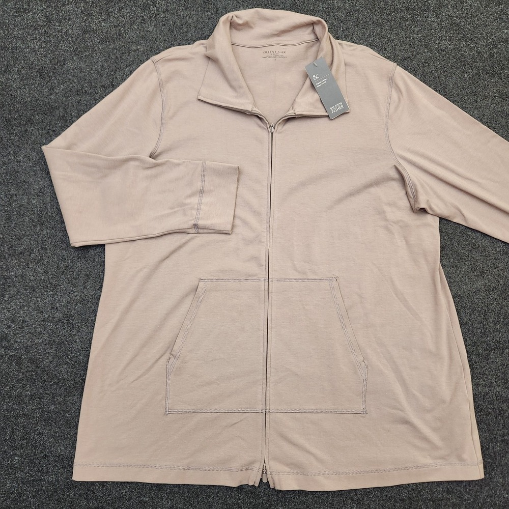 Eileen Fisher Womens 1X Stone Beige Lightweight Full Zip Jacket Pockets Stretch